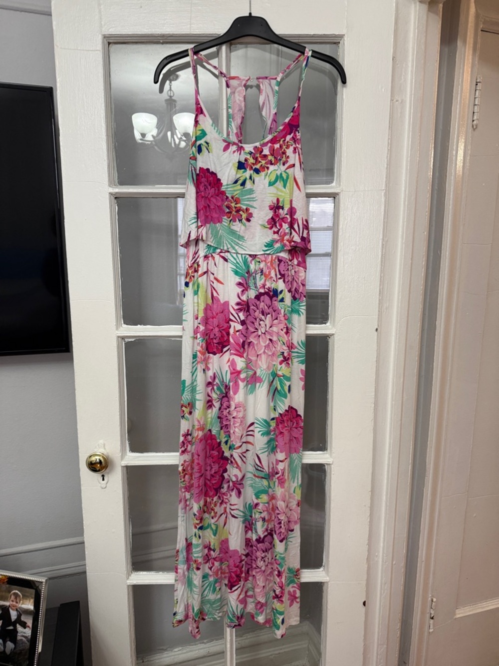 Candie's White Maxi Dress with Pink Floral Print